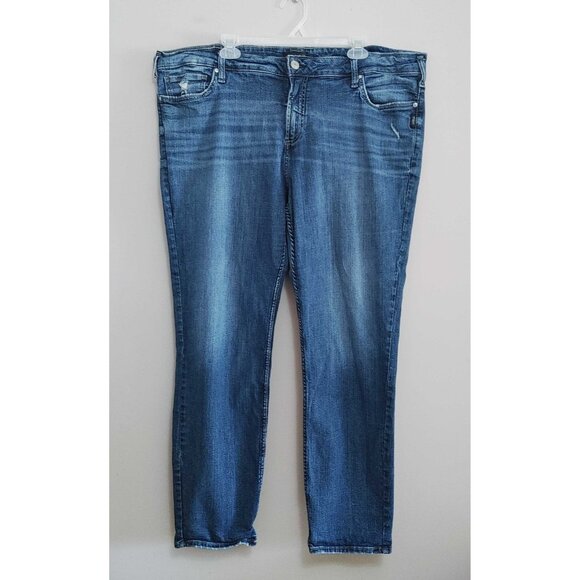 Silver Jeans Elyse Straight Leg Womens Size 20 Medium Wash Stretch Distressed - Picture 1 of 4